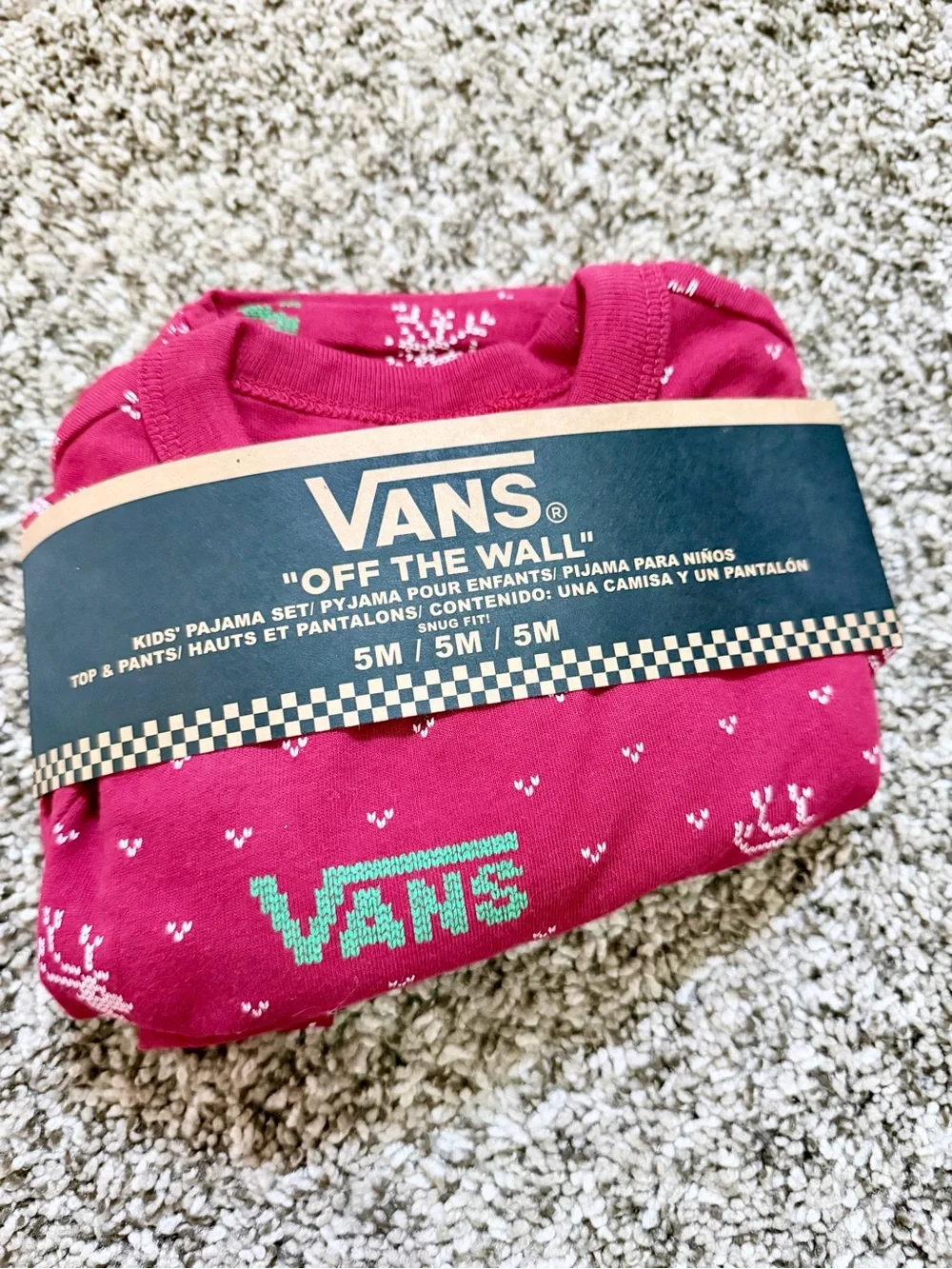 NWT Vans Kids Holiday Pajama Set in Bright Red with Teal Logos